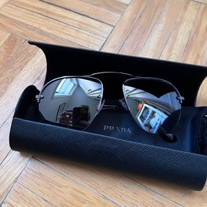Prada Women's Brow Bar Sunglasses, Gunmetal/Grey Silver, One Size